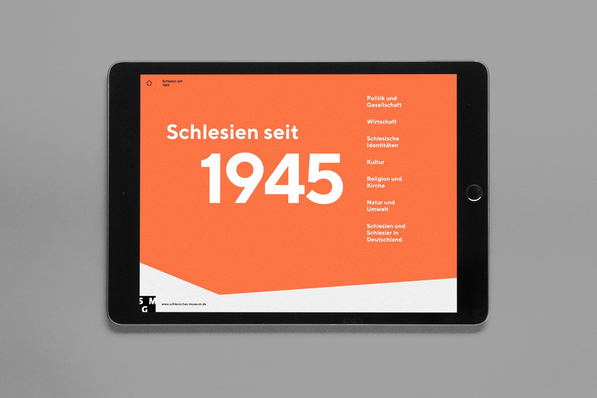 Startbildschirm der App „Schlesien seit 1945“ auf dem iPad